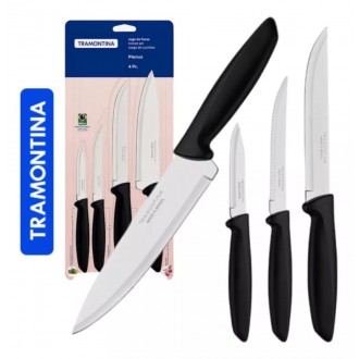 Jogo Facas Tramontina Kit Conjunto Faca Cozinha Churrasco 4 peças Jogo Facas Tramontina Kit Conjunto Faca Cozinha Churrasco 4 peças